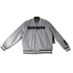 Dallas Cowboys NFL Ultra Game Bomber Jacket Men's Medium Gray Blue Full Snap NEW